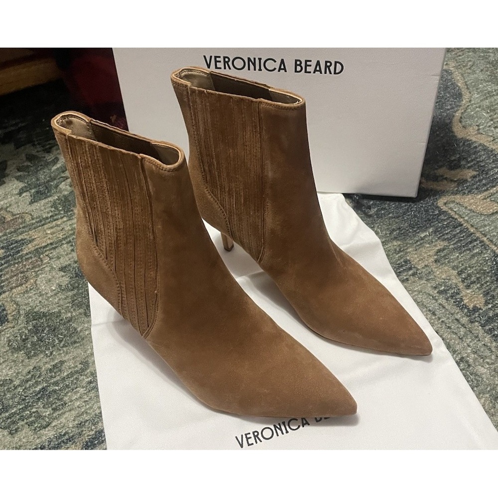 Veronica Beard Lisa 70' Suede Heeled Ankle Boots Size 7.5 Hazelnut Elegant - Picture 13 of 14